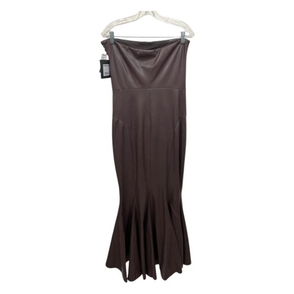 NWT Norma Kamali Strapless Faux Leather Fishtail Gown Chocolate Brown Size L - Picture 16 of 16